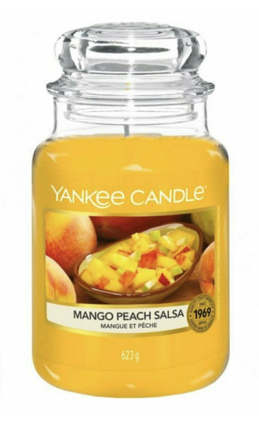 Yankee Candle Duftkerze im Glas (groß) MANGO PEACH SALSA - Kerze mit Brenndauer bis zu 150 Stunden