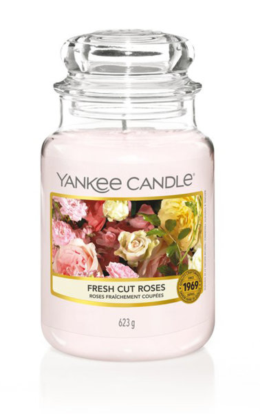 Yankee Candle Duftkerze im Glas (groß) FRESH CUT ROSES - Kerze mit Brenndauer bis zu 150 Stunden