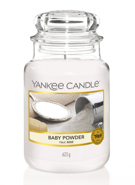 Yankee Candle Duftkerze im Glas (groß) BABY POWDER - Kerze mit Brenndauer bis zu 150 Stunden
