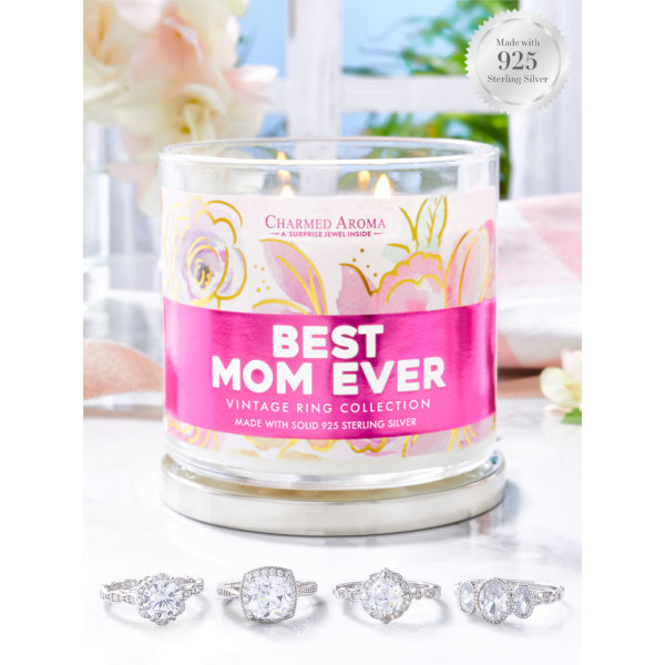 Duftkerze Best Mom Ever Vintage (mit Ring) Charmed Aroma, Beste Mutter Kerze mit Schmuck