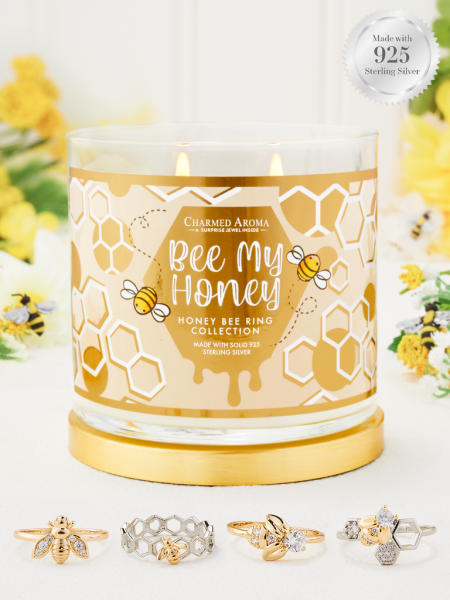 Duftkerze Bee My Honey (mit Ring) Charmed Aroma, Kerze Bienen Motiv mit Schmuck