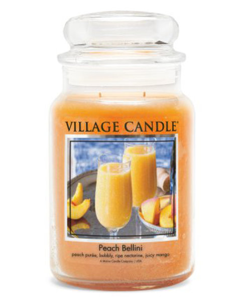 Peach Bellini Duftkerze im Glas (groß) Village Candle - Tradition Jar - 2-Docht Kerze