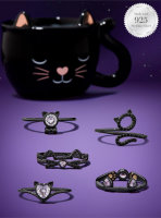 Duftkerze Black Cat Mug Katze mit Überraschungs Ring von Charmed Aroma, Kerze mit Schmuck