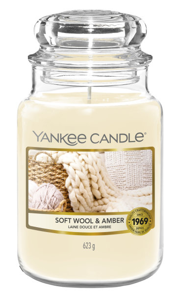Yankee Candle Duftkerze im Glas (groß) SOFT WOOL & AMBER - Herbst 2022 - Kerze mit Brenndauer bis zu 150 Stunden