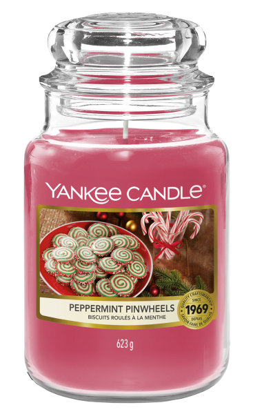 Yankee Candle Duftkerze im Glas (groß) PEPERMINT PINWHEELS - Kerze mit Brenndauer bis zu 150 Stunden
