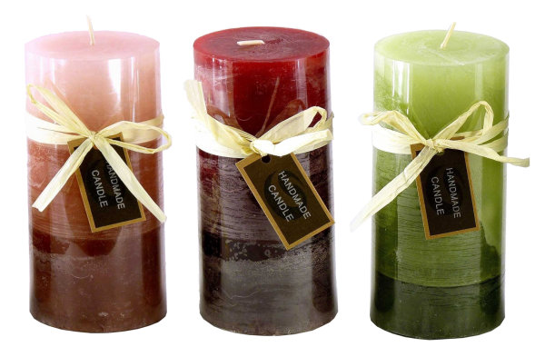 Stumpenkerze, handgemacht 14 x 6,8 cm - Kerze für Adventskranz, Kerzen (versch. Farben)