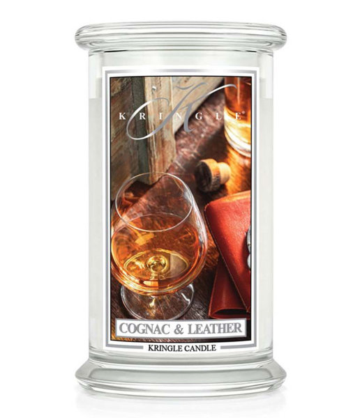 Kringle Candle COGNAC & LEATHER Duftkerze im Glas (groß)  2-Docht Kerze