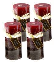 Stumpenkerze, handgemacht 14 x 6,8 cm (4er Set) Bordeaux...