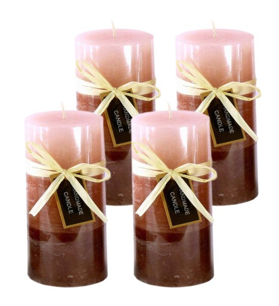 Stumpenkerze, handgemacht 14 x 6,8 cm (4er Set) Altrosa - Kerze für Adventskranz, Kerzen