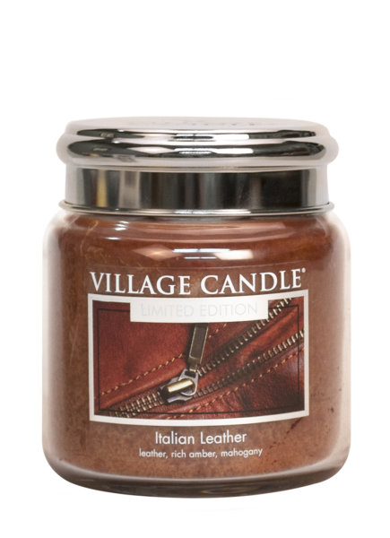 Italian Leather Duftkerze im Glas (medium) Village Candle - Limited Edition - 2-Docht Kerze