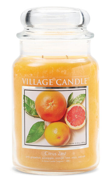 Citrus Zest Duftkerze im Glas (groß) Village Candle - Tradition Edition - Kerze mit 2-Docht Technologie