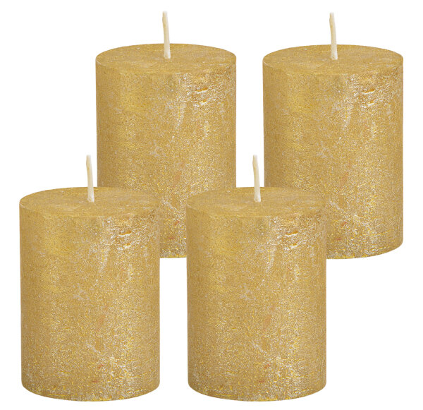 Stumpenkerze, durchgefärbt Shimmer Finish Gold (4er Set) 9 x 6,8 cm - Kerze für Adventskranz, Kerzen