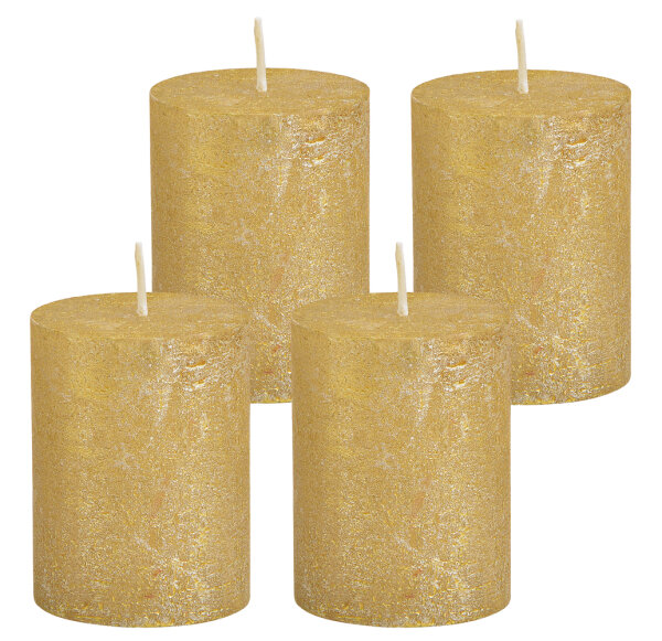 Stumpenkerze, durchgefärbt Shimmer Finish Gold (4er Set) 9 x 6,8 cm - Kerze  für Adventskranz, Kerzen