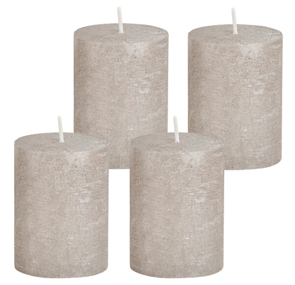 Stumpenkerze, durchgefärbt Shimmer Finish Grau (4er Set) 9 x 6,8 cm - Kerze für Adventskranz, Kerzen