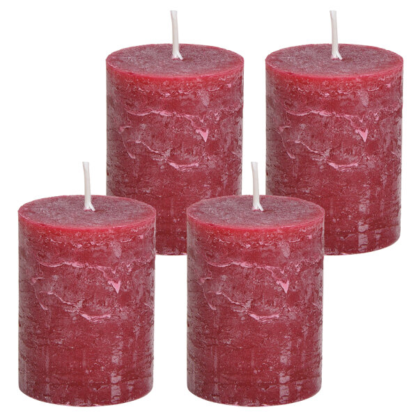 Stumpenkerze, durchgefärbt Bordeaux Rot (4er Set) 9 x 6,8 cm - Kerze für Adventskranz, Kerzen