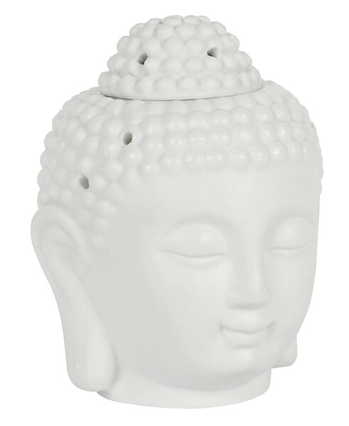 Duftlampe Ölbrenner Buddhakopf, weiss - Buddha Wachswärmer, Verdunster, Duftlampe, Aromalampe für Duftöl und Duftwachs, Deko