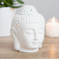 Duftlampe Ölbrenner Buddhakopf, weiss - Buddha Wachswärmer, Verdunster, Duftlampe, Aromalampe für Duftöl und Duftwachs, Deko
