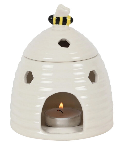 Ölbrenner Duftlampe Bienenstock, weiss - Bienen Wachswärmer, Verdunster, Biene, Aromalampe für Duftöl und Duftwachs, Deko