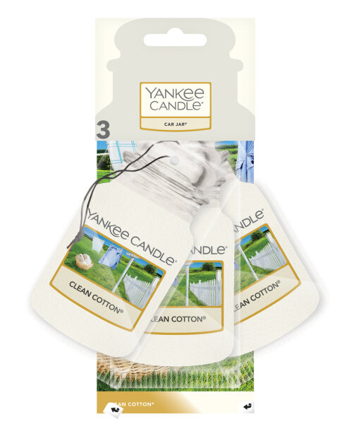 Auto Duft, Lufterfrischer CLEAN COTTON (3er Set) - Yankee Candle Car Jar Paper Bonus, Raumduft, Autoduft