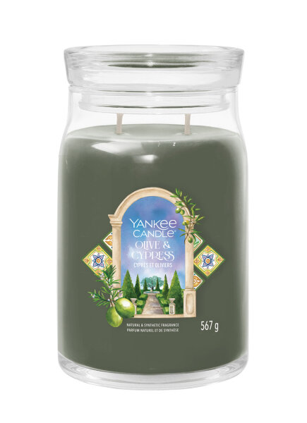 Olive & Cypress - Yankee Candle Signature Duftkerze im Glas (groß) - Kerze aus "Hello Italy" Kollektion mit Brenndauer bis zu 90 Stunden