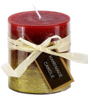 Stumpenkerze, handgemacht Rot-Gold-Metallic 7,2 x 6,8 cm...