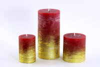 Stumpenkerze, handgemacht Rot-Gold-Metallic 7,2 x 6,8 cm - Kerze für Adventskranz, Kerzen