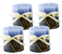Stumpenkerze, handgemacht Blau (4er Set) 7,2 x 6,8 cm -...