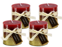 Stumpenkerze, handgemacht Rot-Gold-Metallic (4er Set) 7,2...