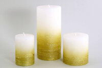 Stumpenkerze, handgemacht Weiss-Gold-Metallic 14 x 6,8 cm - Kerze für Adventskranz, Kerzen