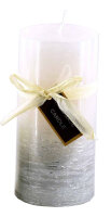 Stumpenkerze, handgemacht Weiss-Silber-Metallic 14 x 6,8...