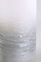 Stumpenkerze, handgemacht Weiss-Silber-Metallic 14 x 6,8 cm - Kerze für Adventskranz, Kerzen