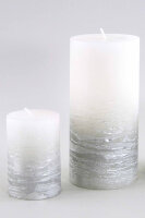 Stumpenkerze, handgemacht 14 x 6,8 cm (4er Set) Weiss-Silber-Metallic - Kerze für Adventskranz, Kerzen