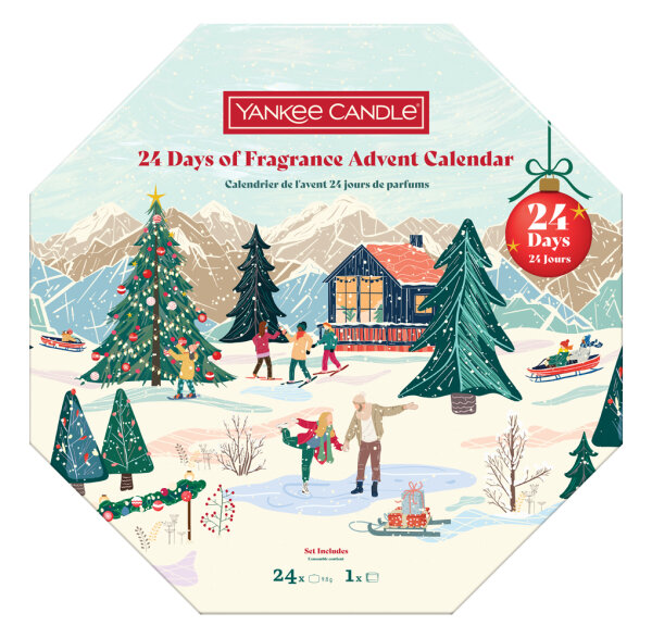 Yankee Candle Adventskalender 2025 "24 days of fragrance" gefüllt mit 24 Teelichtern und 1 Teelichthalter - Adventskranz mit Kerzen