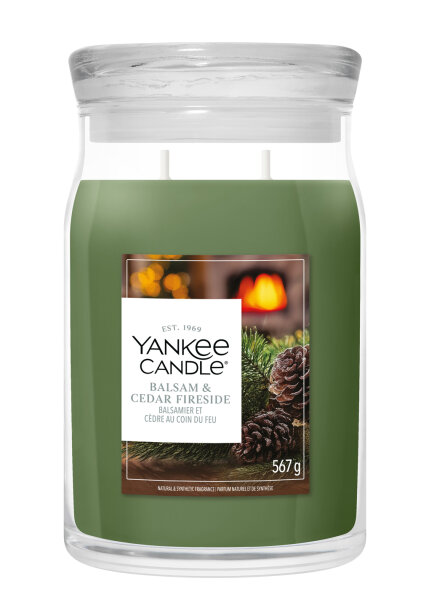 Balsam & Cedar Fireside - Yankee Candle Winterkollektion Signature Duftkerze im Glas (groß) - Kerze mit Brenndauer bis zu 80 Stunden